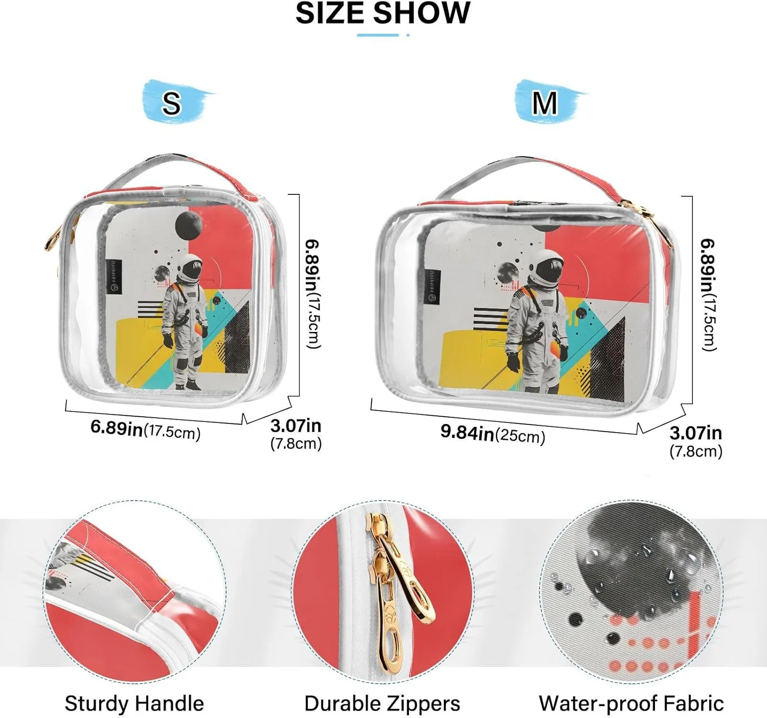 MNSRUU Clear Makeup Bags Astronaut Toiletry Bag for Women 2 PCS Waterproof Clear Bags Clear Travel Toiletry Bag Small Cosmetic Makeup Bag, Carry on Airport Airline Compliant Bag