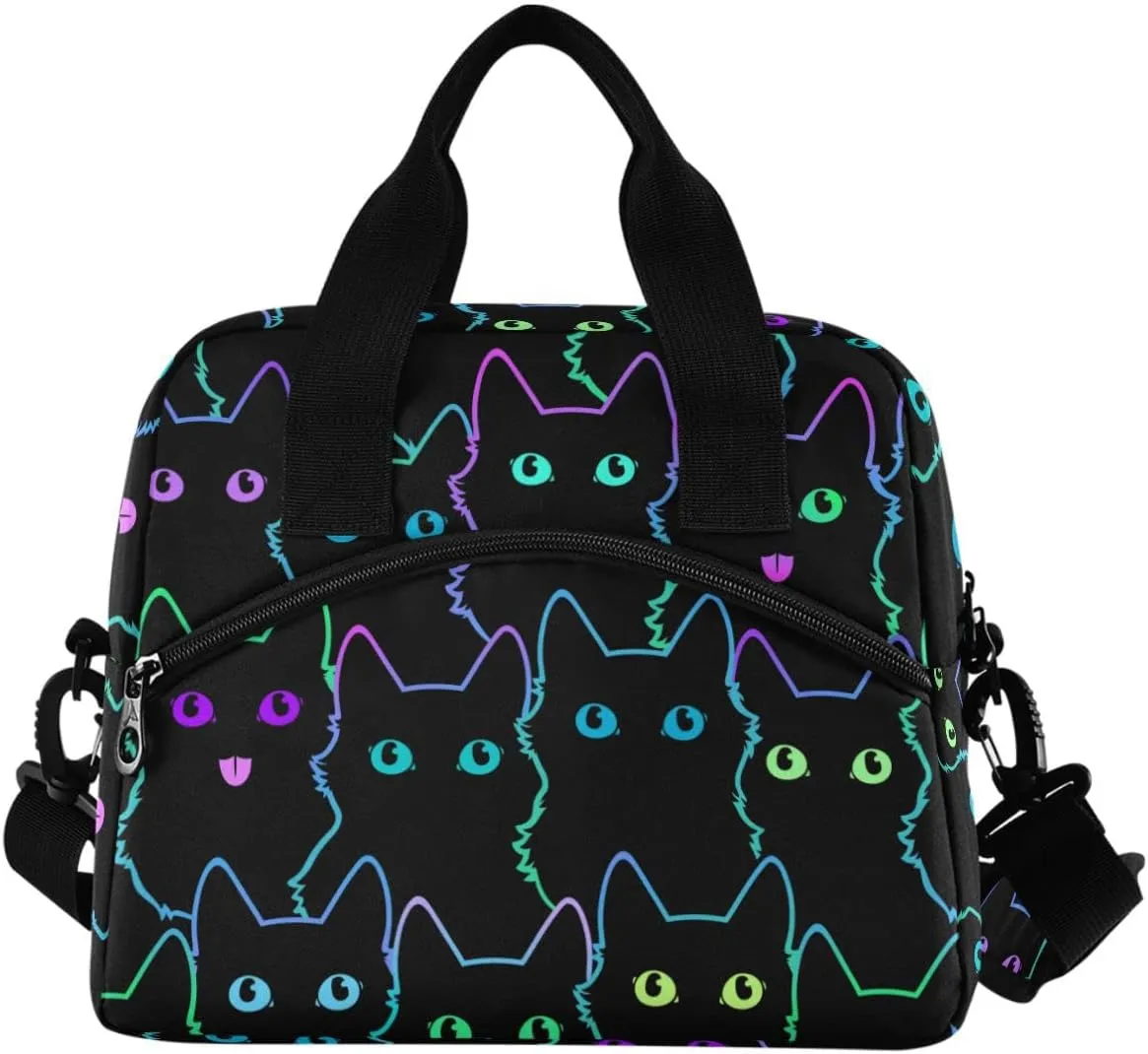 MNSRUU Insulated Lunch Bag Colorful Neon Cat Women Lunch Tote Men Lunch Cooler Bag Reusable Leakproof Lunch Bag For Work School
