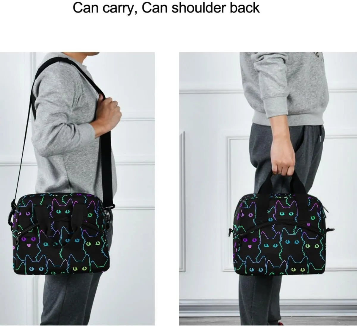 MNSRUU Insulated Lunch Bag Colorful Neon Cat Women Lunch Tote Men Lunch Cooler Bag Reusable Leakproof Lunch Bag For Work School