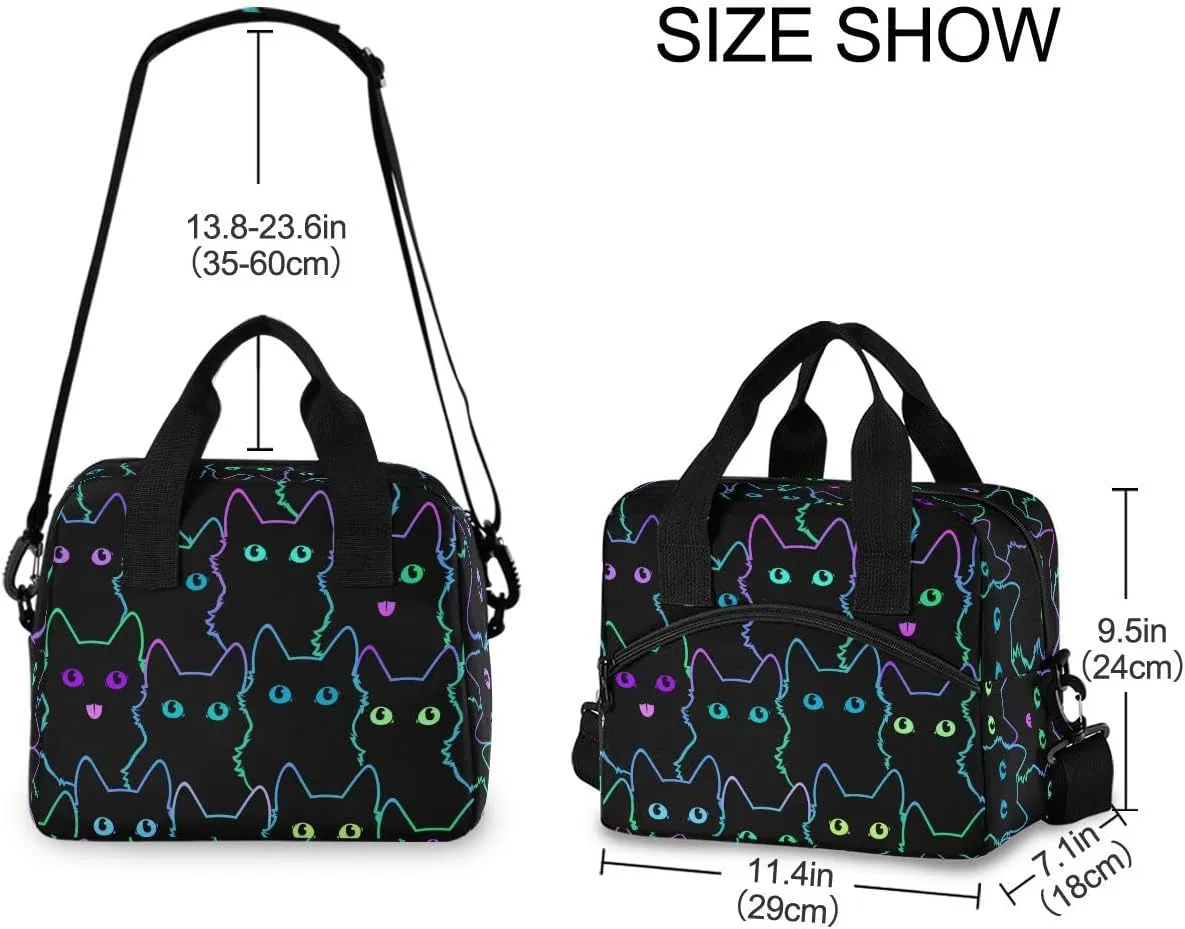 MNSRUU Insulated Lunch Bag Colorful Neon Cat Women Lunch Tote Men Lunch Cooler Bag Reusable Leakproof Lunch Bag For Work School