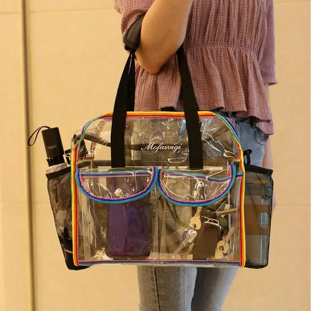 MOFASVIGI Clear Bag Stadium Approved Transparent Waterproof Clear Tote Bags for Work, Sports Games, Concerts,Travel-12 x12 x6