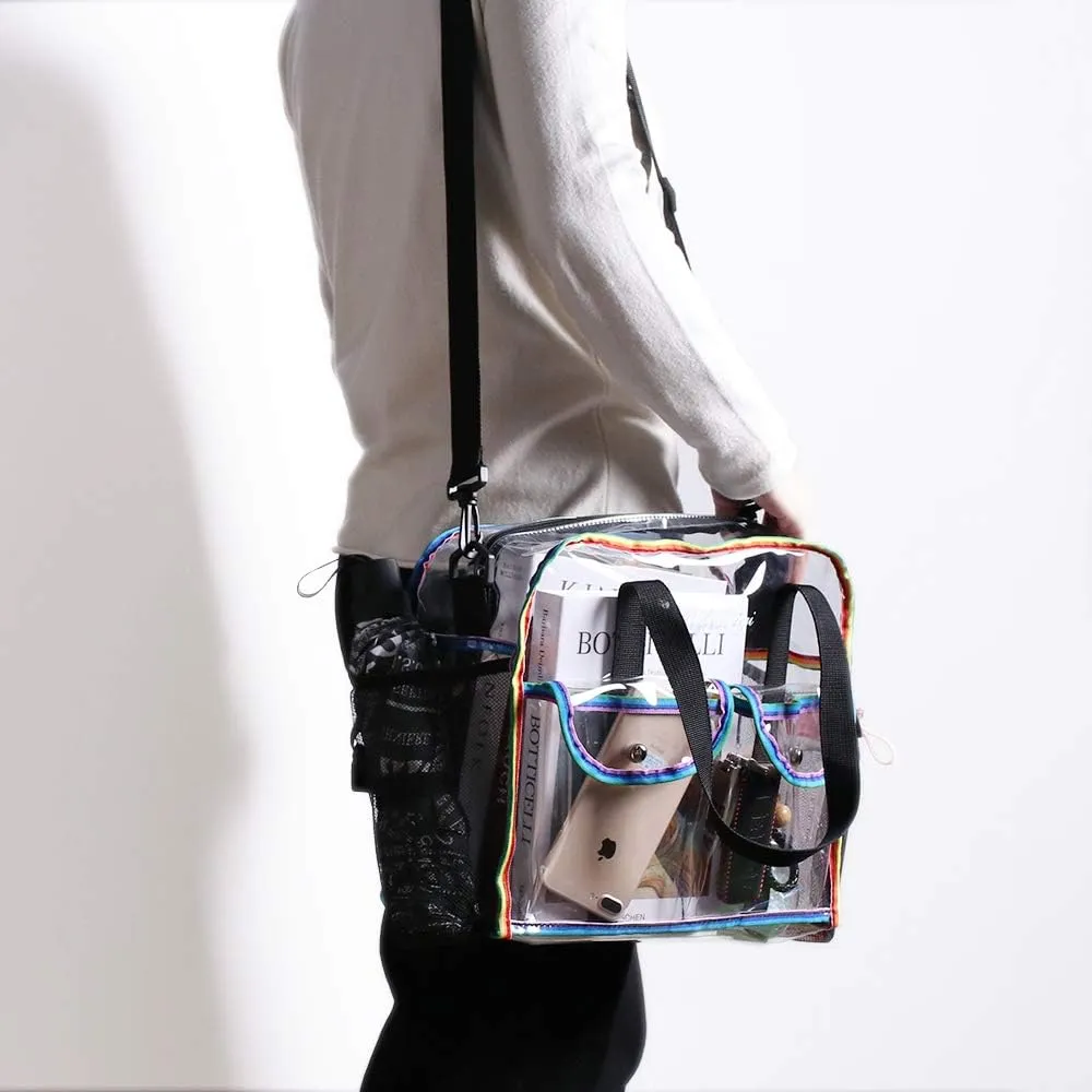 MOFASVIGI Clear Bag Stadium Approved Transparent Waterproof Clear Tote Bags for Work, Sports Games, Concerts,Travel-12 x12 x6