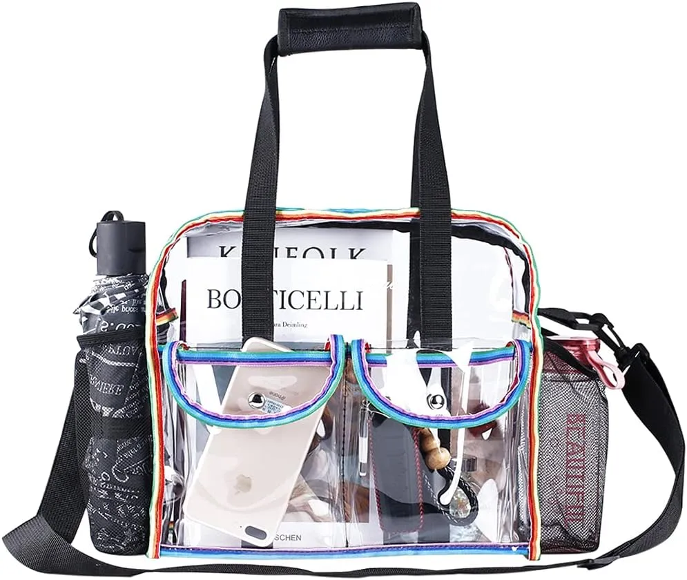 MOFASVIGI Clear Bag Stadium Approved Transparent Waterproof Clear Tote Bags for Work, Sports Games, Concerts,Travel-12 x12 x6