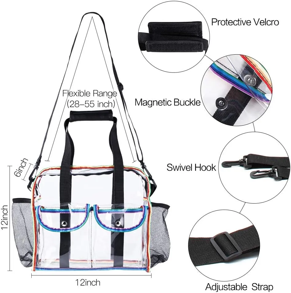 MOFASVIGI Clear Bag Stadium Approved Transparent Waterproof Clear Tote Bags for Work, Sports Games, Concerts,Travel-12 x12 x6