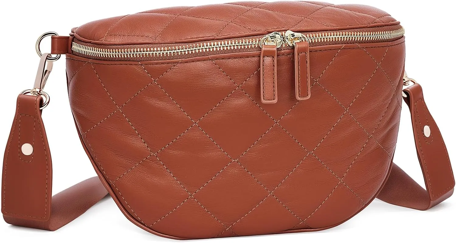 MOLSHINE Women's Quilted Crossbody Bum Bags, Trendy Puffer Belt Sling Bag Shoulder Bag Waist Pack Chest Bag Fanny Pack Purse (Brown)