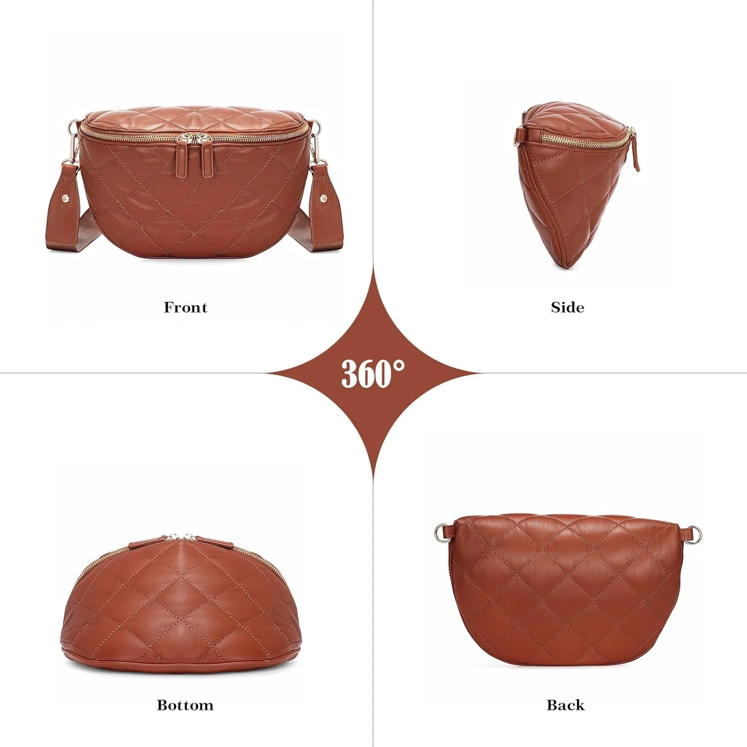 MOLSHINE Women's Quilted Crossbody Bum Bags, Trendy Puffer Belt Sling Bag Shoulder Bag Waist Pack Chest Bag Fanny Pack Purse (Brown)