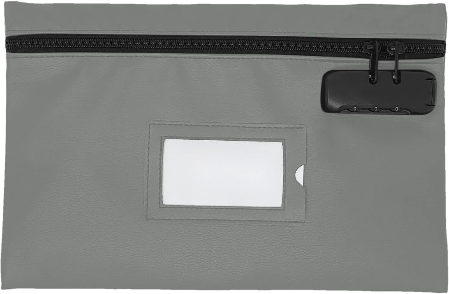 Money Bag for Cash with Lock | 12x8 inch | Durable Leatherette Money Cash Coin Check Bank Wallet Pouch with Zipper for Men & Women with Framed ID Window and Blank Card | by GIDABRAND (Grey)