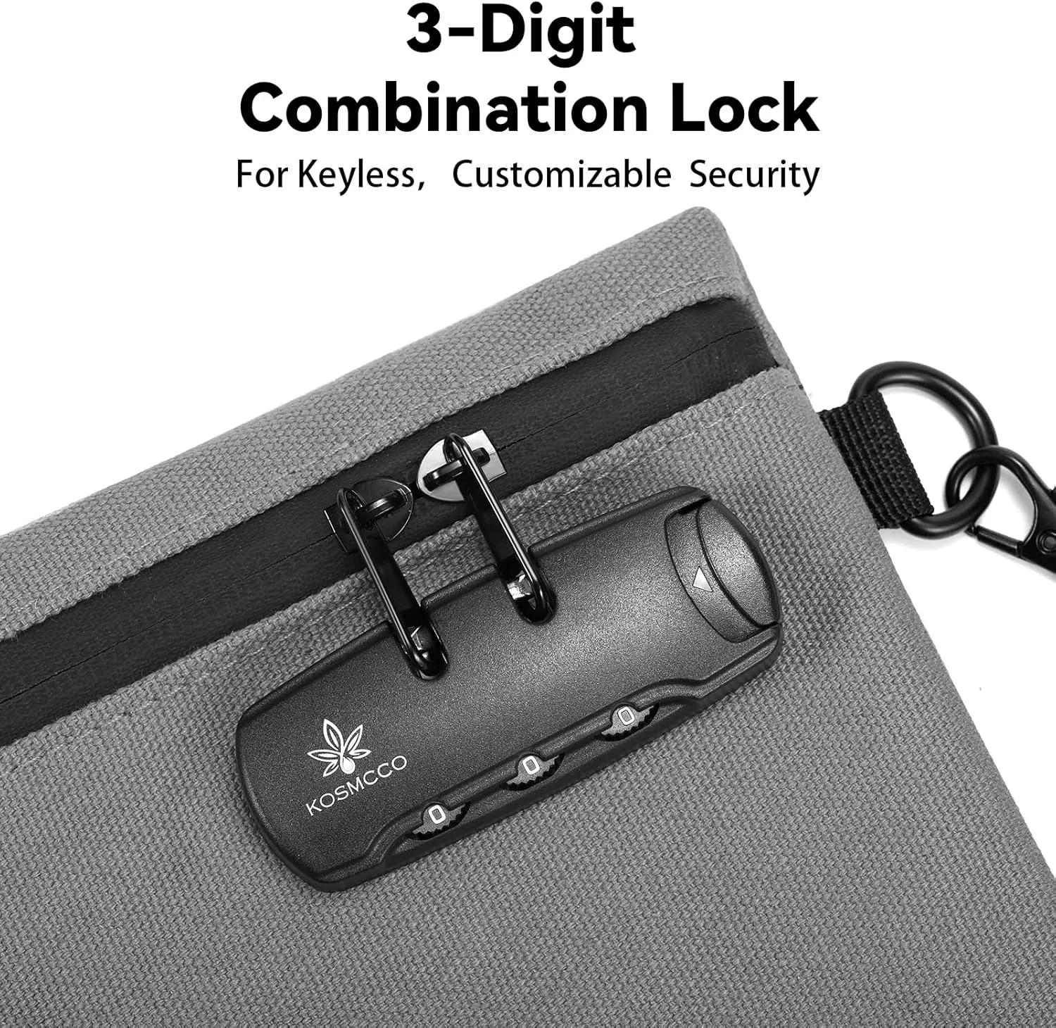 Money Bag with Lock, 11.8 x 7.9 Inches Durable Canvas Cash Pouch Bank Bag for Cash, Passports, Notary Supplies, Medicine, Valuable Storage, Grey