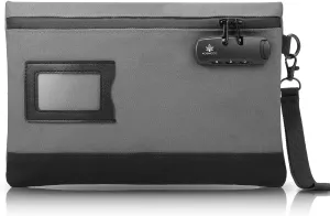 Money Bag with Lock, 11.8 x 7.9 Inches Durable Canvas Cash Pouch Bank Bag for Cash, Passports, Notary Supplies, Medicine, Valuable Storage, Grey