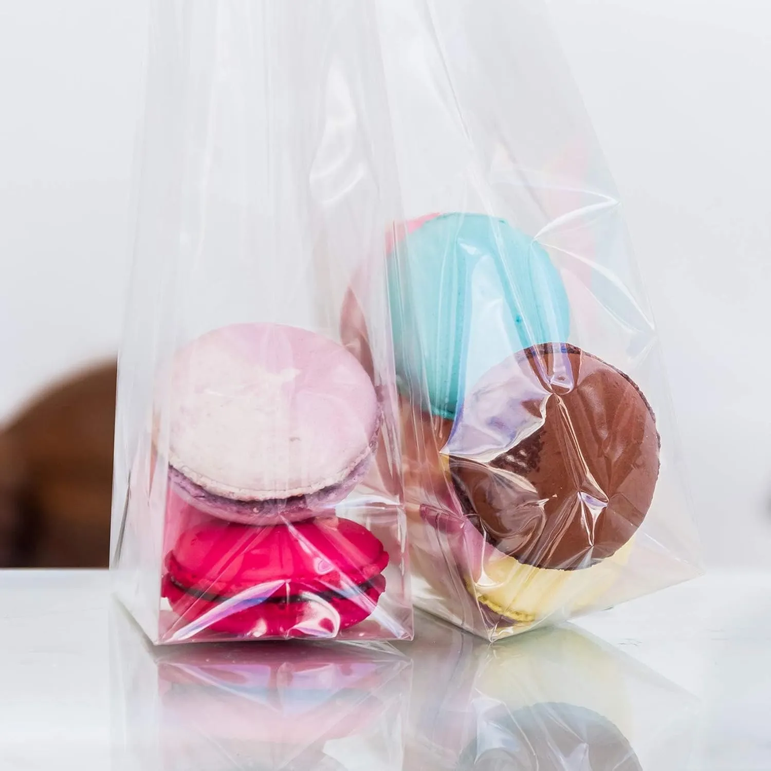 Morepack Gusseted Flat Bottom Cellophane Bags with Paper Insert, 50Pcs 4.3x2x11.8 Inches Cellophane Bags Gusseted