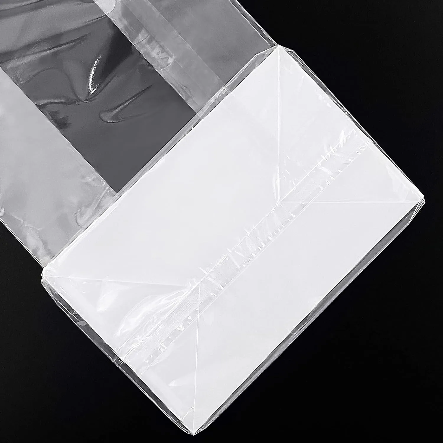 Morepack Gusseted Flat Bottom Cellophane Bags with Paper Insert 50Pcs 6x4x13 Inches Gusseted Cello Bags