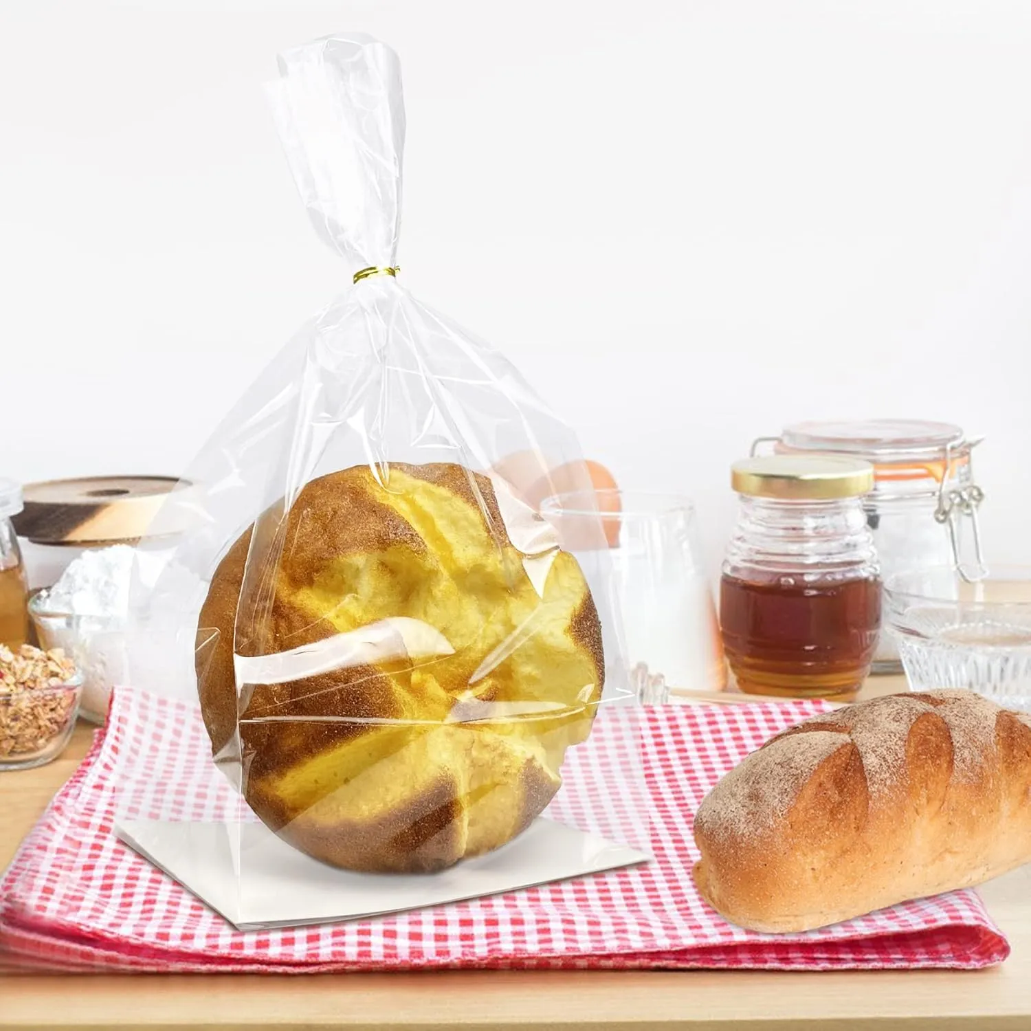 Morepack Gusseted Flat Bottom Cellophane Bags with Paper Insert 50Pcs 6x4x13 Inches Gusseted Cello Bags