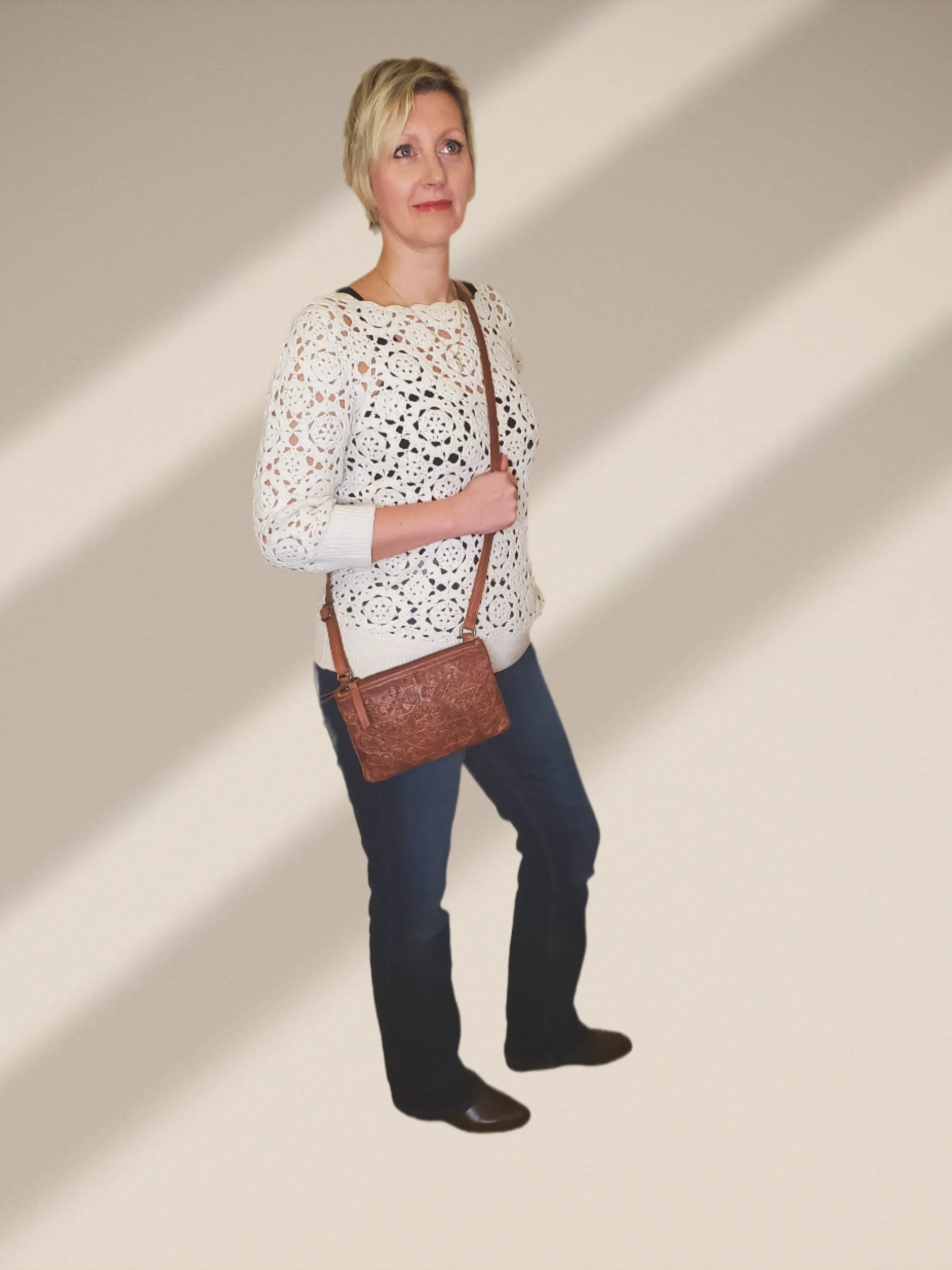 Multi Gusset Bag with Applique Design - Royale Leather 'Kensington'