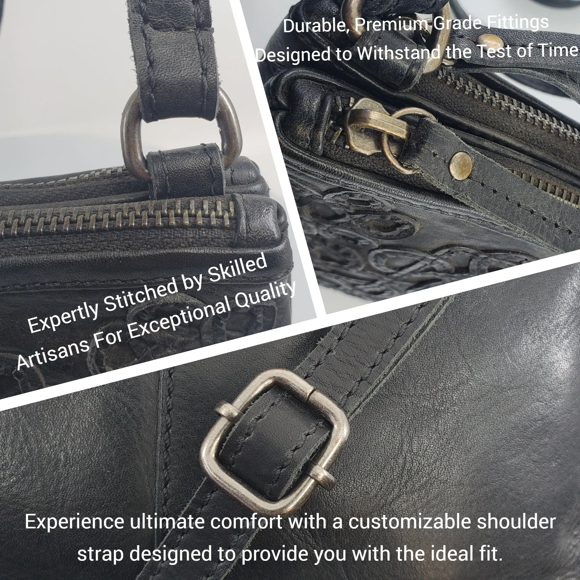 Multi Gusset Bag with Applique Design - Royale Leather 'Kensington'