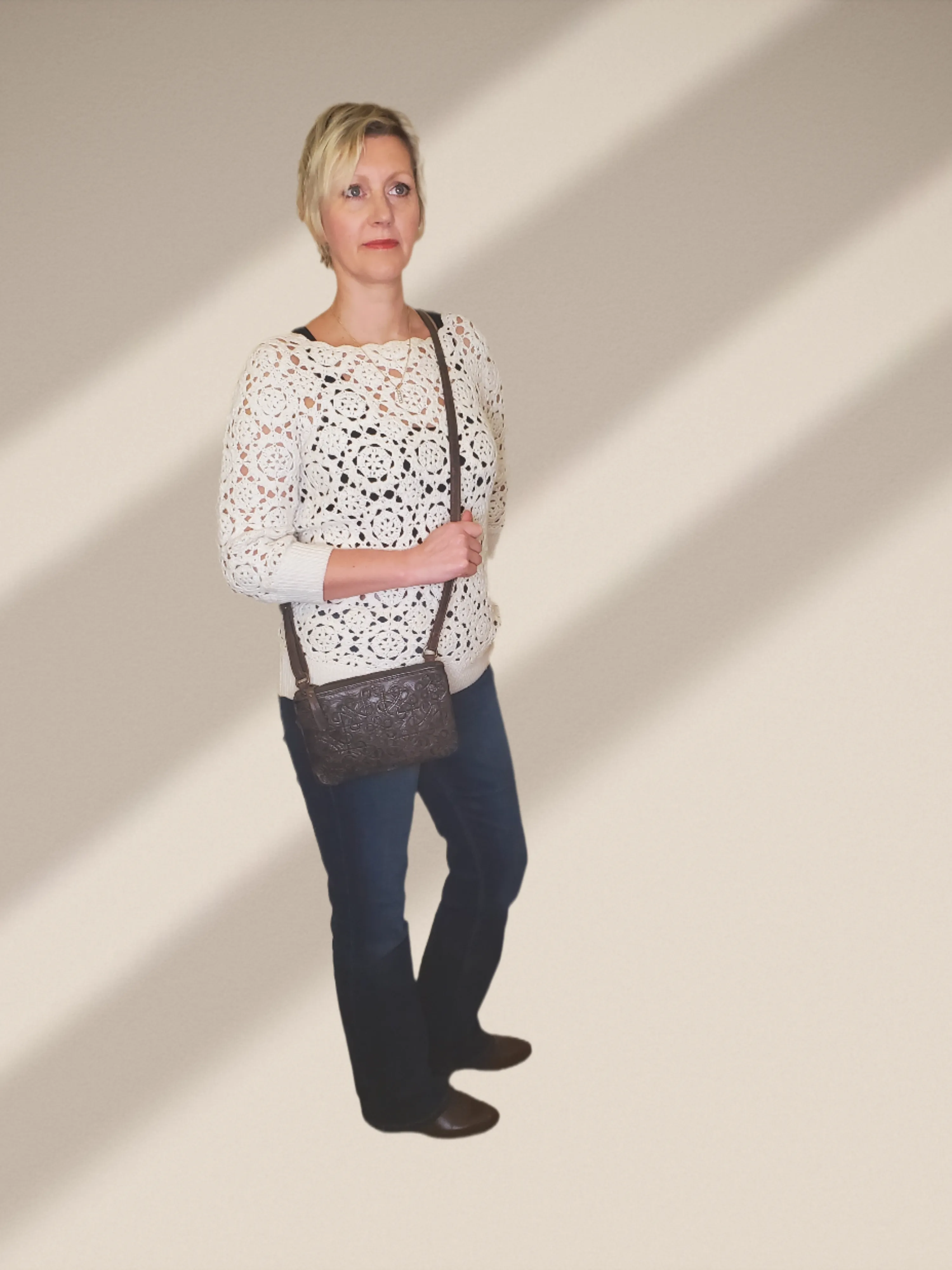 Multi Gusset Bag with Applique Design - Royale Leather 'Kensington'