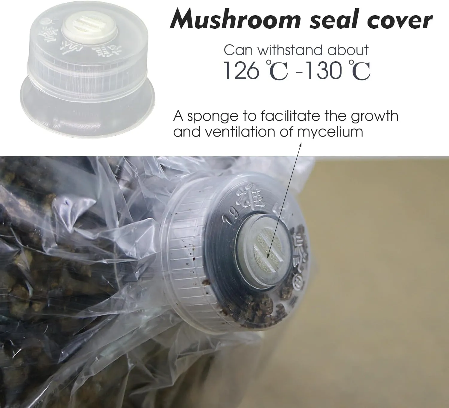 Mushroom Grow Bag Cap and Ring for Cultivating Edible Fungus Sealing Cotton Filter Cover 32mm (100, Transparent)