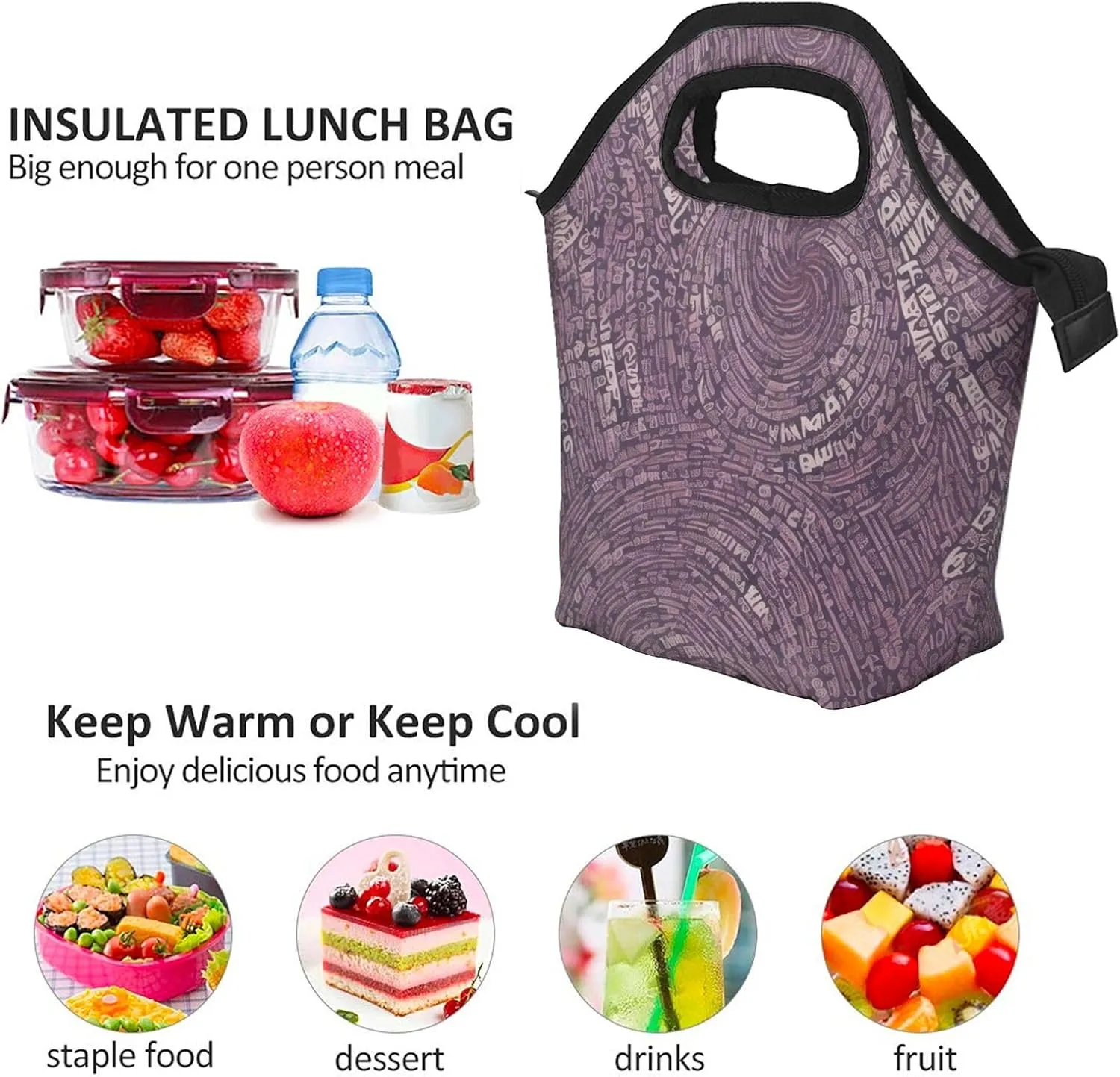 Musical Notation Print Patterns Lunch Bag Insulated Reusable Small Lunch Bag Soft Lunch Tote Bag For Work Travel Picnic