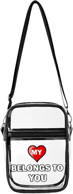My Heart Belongs to You Fashion Shoulder Bag PVC Transparent Unisex Crossbody Bags Cute Handbag Sling Bag