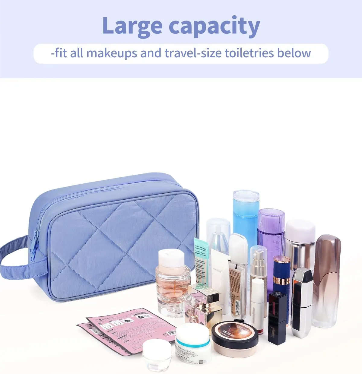 Narwey Travel Toiletry Bag for Traveling Women Travel Bag for Toiletries, Quilted Makeup Bag Cosmetic Make up Bags Medicine Bag for Girls (Blue)