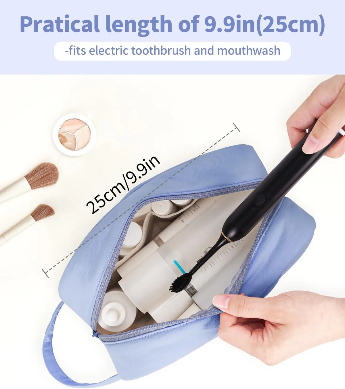 Narwey Travel Toiletry Bag for Traveling Women Travel Bag for Toiletries, Quilted Makeup Bag Cosmetic Make up Bags Medicine Bag for Girls (Blue)