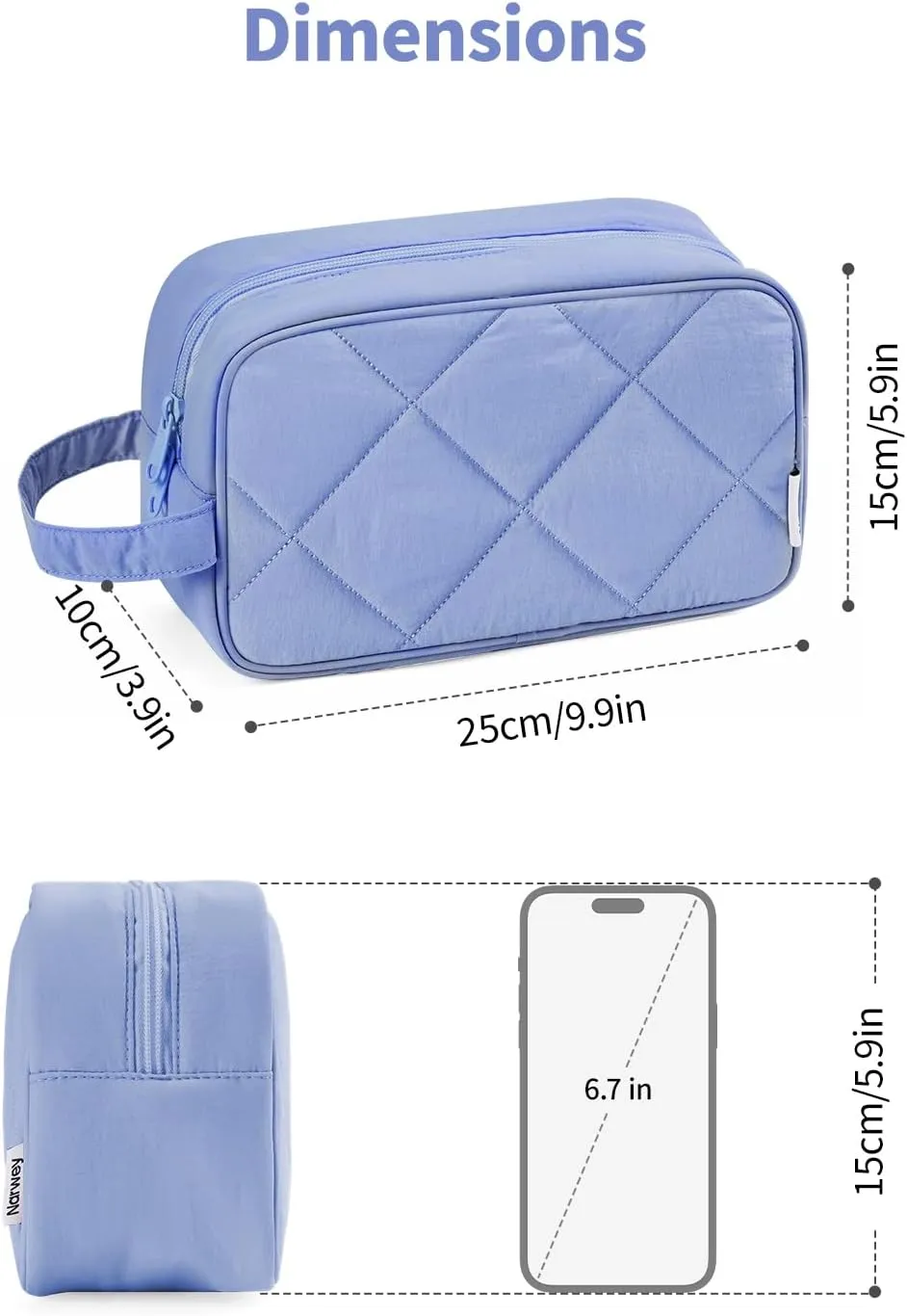 Narwey Travel Toiletry Bag for Traveling Women Travel Bag for Toiletries, Quilted Makeup Bag Cosmetic Make up Bags Medicine Bag for Girls (Blue)
