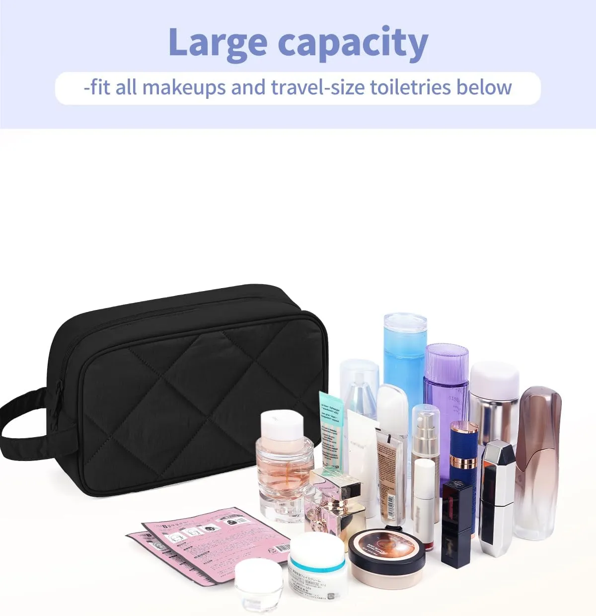 Narwey Travel Toiletry Bag for Traveling Women Travel Bag for Toiletries, Quilted Makeup Cosmetic Make up Bags Medicine for Girls (Black)