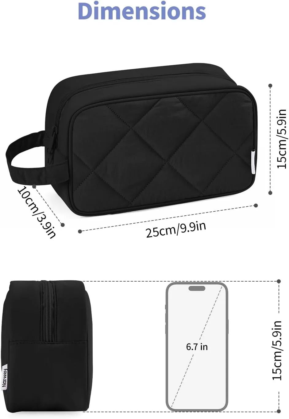 Narwey Travel Toiletry Bag for Traveling Women Travel Bag for Toiletries, Quilted Makeup Cosmetic Make up Bags Medicine for Girls (Black)