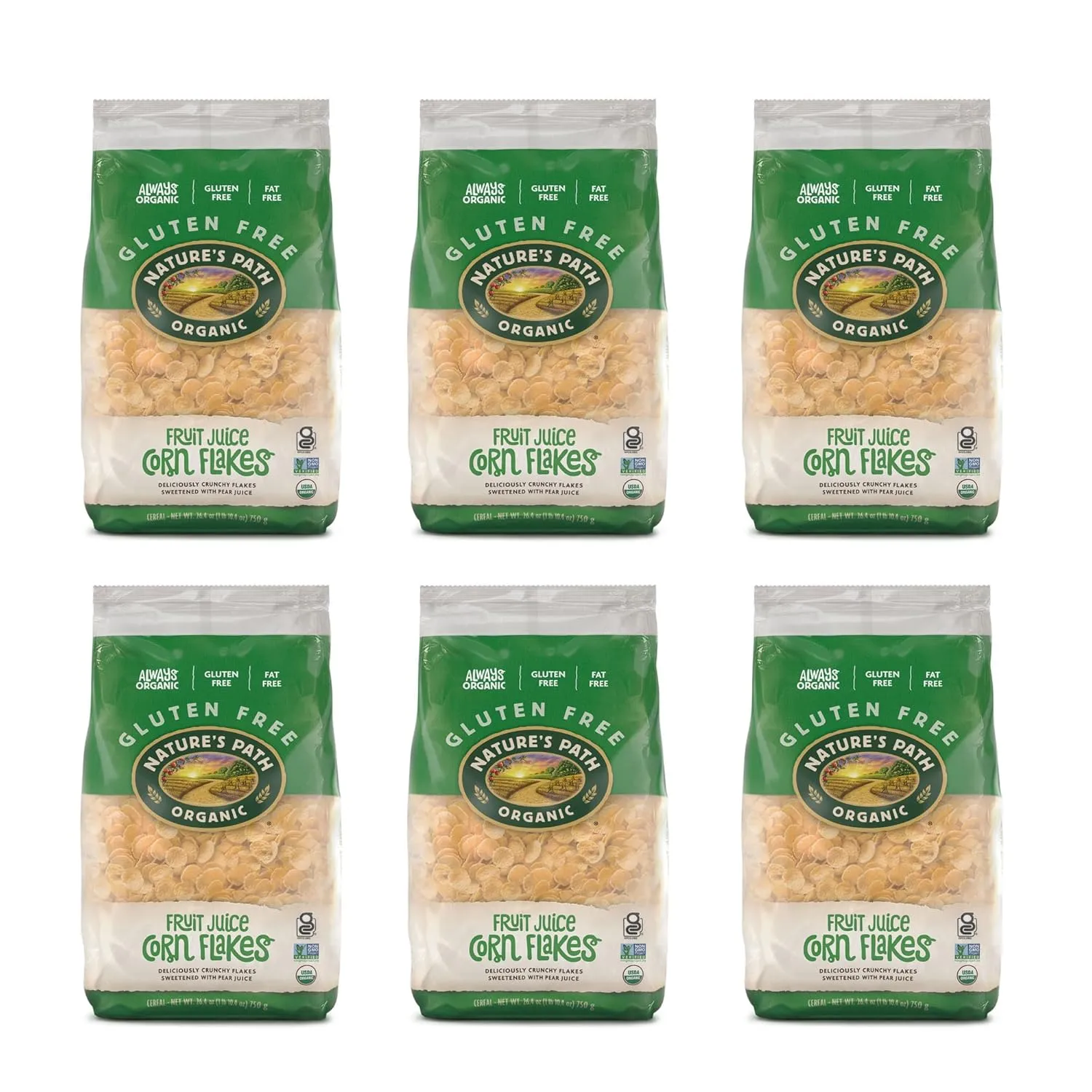 Nature's Path Organic Fruit Juice Sweetened Corn Flakes Cereal, 26.4 oz (Pack of 6), Gluten Free, Earth Friendly Packaging
