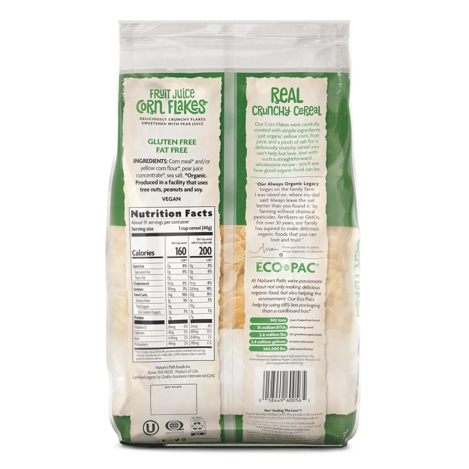 Nature's Path Organic Fruit Juice Sweetened Corn Flakes Cereal, 26.4 oz (Pack of 6), Gluten Free, Earth Friendly Packaging