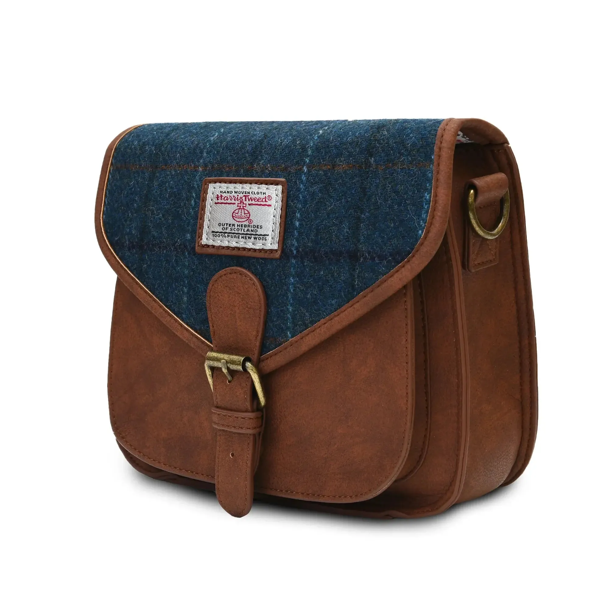 Navy Over-Check Saddle Bag with Harris Tweed®