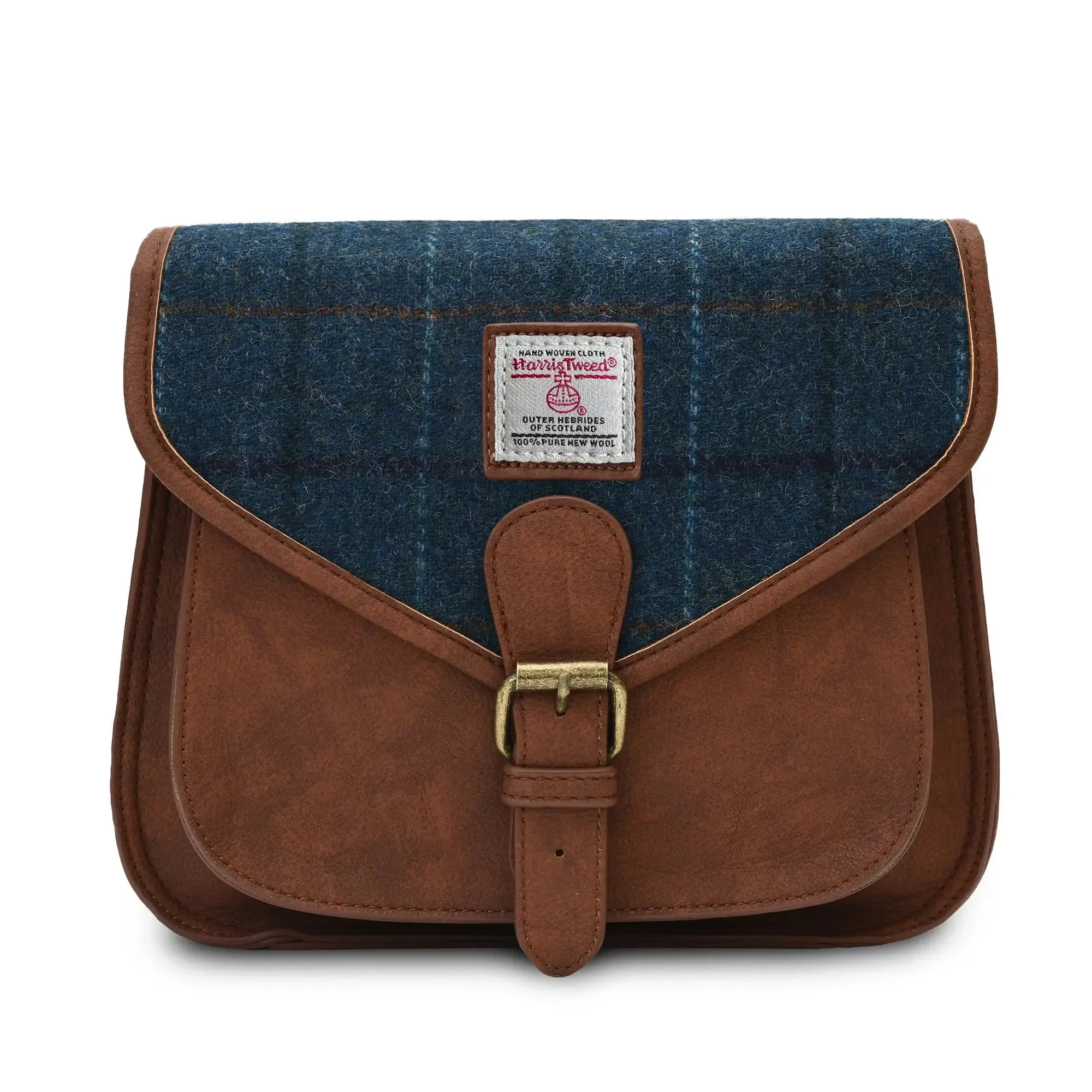 Navy Over-Check Saddle Bag with Harris Tweed®