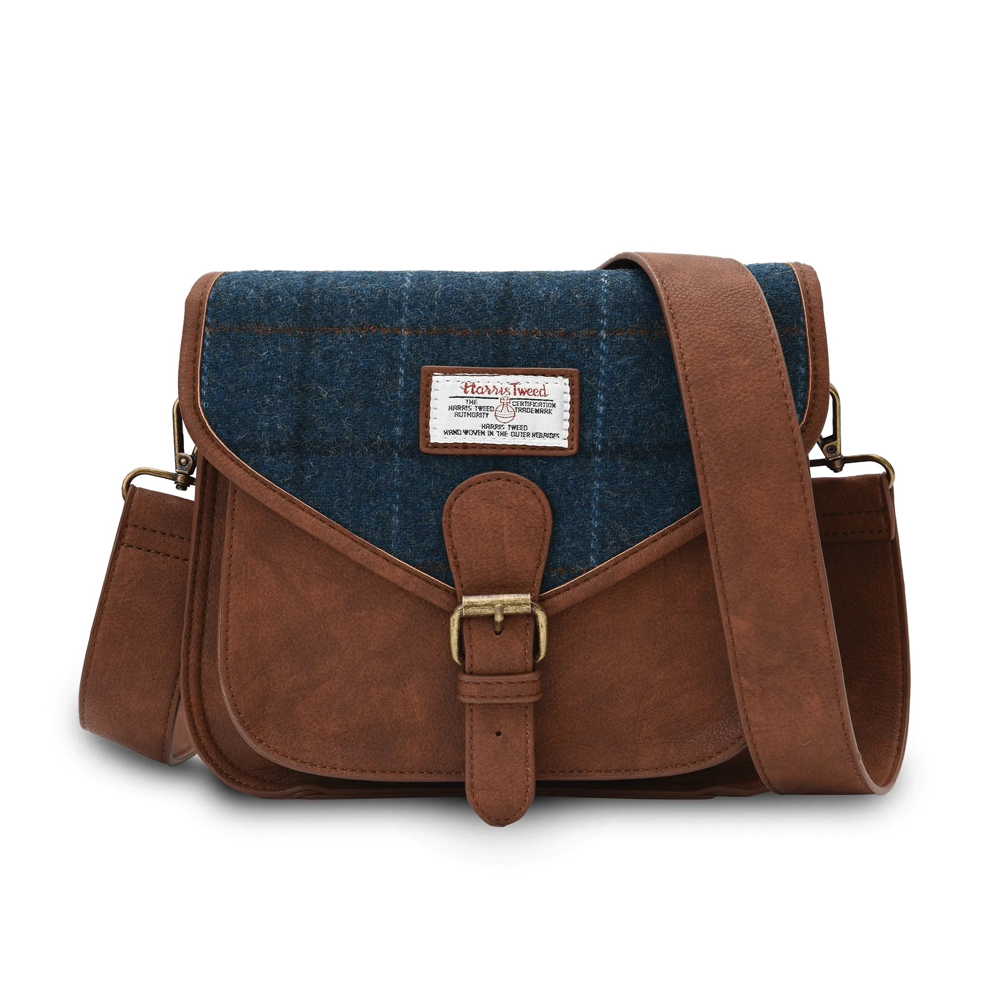 Navy Over-Check Saddle Bag with Harris Tweed®