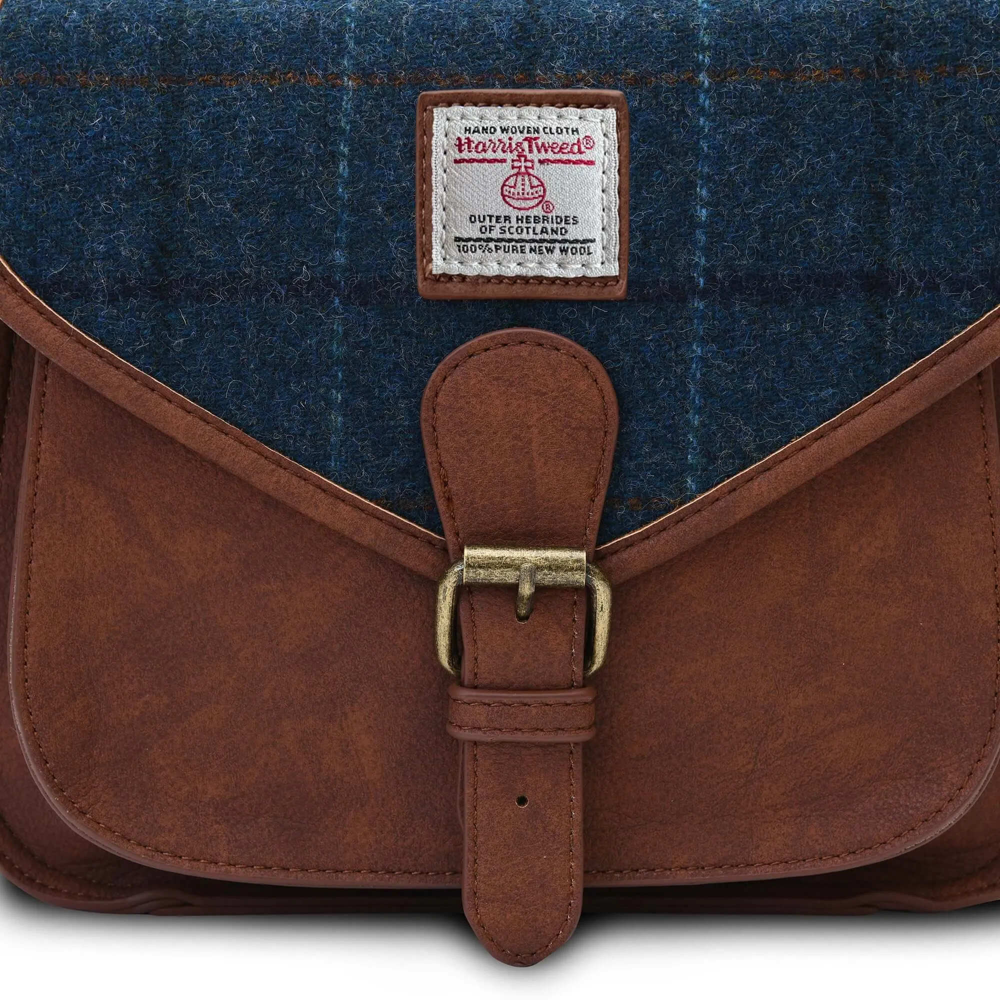 Navy Over-Check Saddle Bag with Harris Tweed®