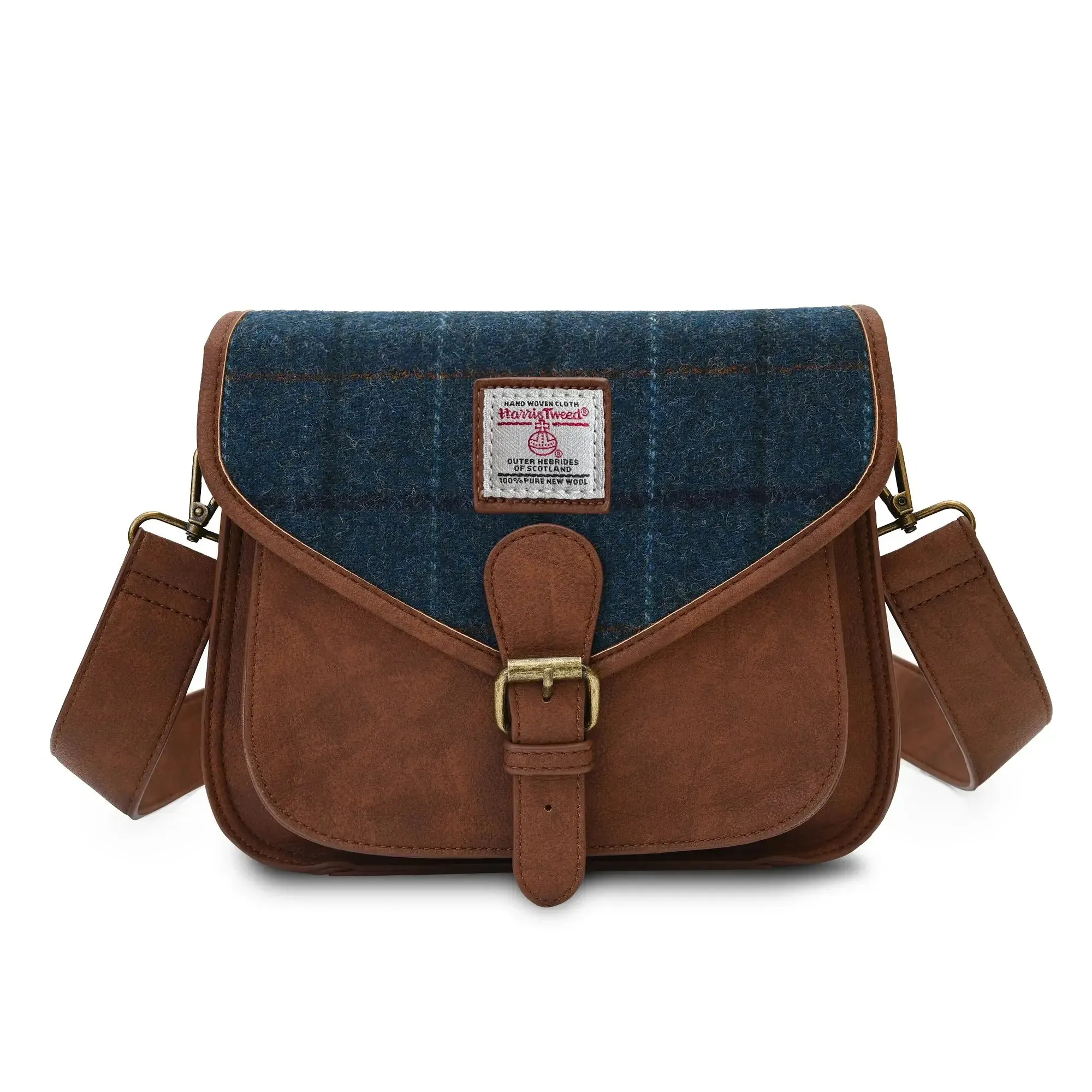 Navy Over-Check Saddle Bag with Harris Tweed®
