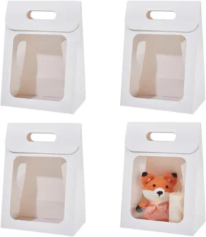 NBEADS 12 Pcs Kraft Paper Bags with Window, Stand Up Paper Bag 8.5x5x11.8 Inch Folding Bag for Candy Cookies Packaging Wedding Store Retail, White