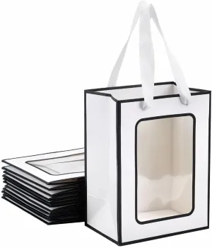 NBEADS 12 Pcs Kraft Paper Gift Bags with Clear Window, 7.9x5.9x4.1inch Paper Gift Tote Bags with Handles for Birthday Bridal Shower Festival Party, White Black