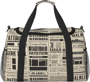 newspaper Print Travel Duffel Bag for Men & Women, Foldable Travel Bags and Spacious Weekender Tote Bag for Storage Toiletry Luggage Personal Item