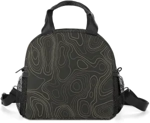 Niapessel Lunch Bag Women Kid Girls Boys Insulated Geography Print Lunch Box Thermal with Water Bottle Holder & Removable Shoulder Strap Back to School