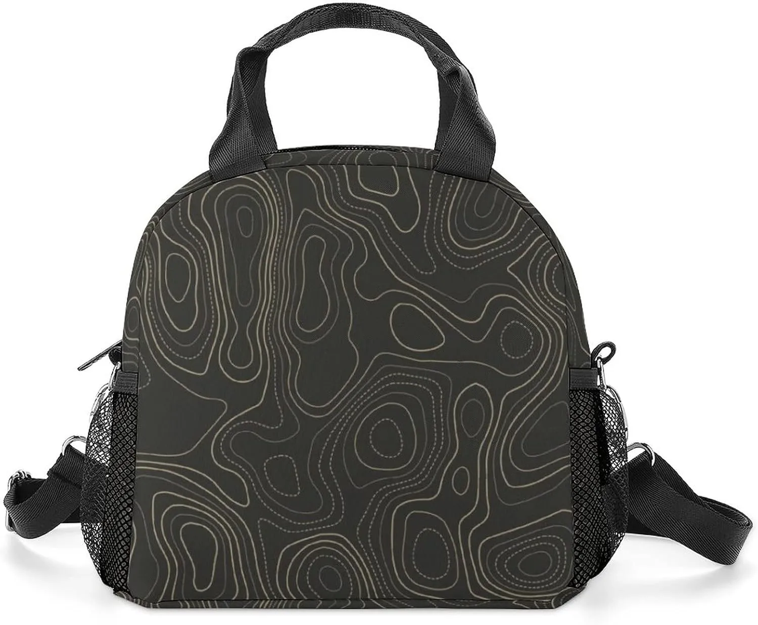 Niapessel Lunch Bag Women Kid Girls Boys Insulated Geography Print Lunch Box Thermal with Water Bottle Holder & Removable Shoulder Strap Back to School