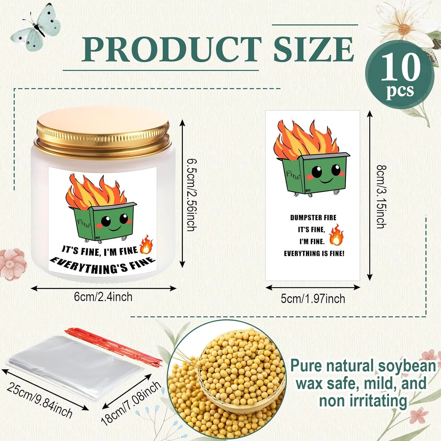 Nuanchu 30 Pcs Dumpster Fire Scented Candle Gifts for Coworker Emotional Fire Support Positive Candles Cards Transparent Plastic Bag for Coworker Friends Employee Decor