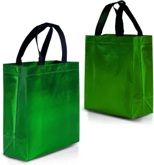 Nush Nush Green Gift Bags Medium Size – Set of 12 Shiny Green Reusable Gift Bags With Handles In Bulk- Perfect For Presents Or Party Favors, Christmas, Birthdays, Holiday Gifting – 8Wx4Dx10H Size