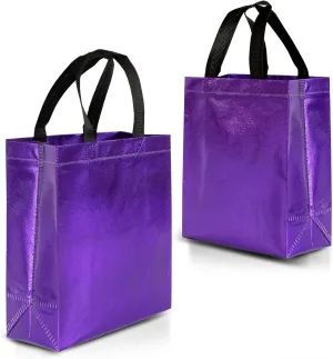 Nush Nush Purple Reusable Gift Bags Shiny Medium Size Set of 12 with Handles - Birthday, Party Favor, Goody Bags - 8Wx4Dx10H