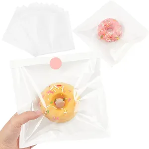 Ocmoiy 200ct Heat-Sealable Bakery Bags with Window for Cookies Packaging, 7.1x7.5 Inches Clear Front Paper Treat bags Donut Bags To go, Grease-Resistant Paper Egg Sandwich Bags (200)