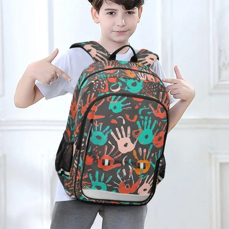 ODAWA Colorful Handprints Shapes Bagpacks Daypack with Compartment & Multiple Pockets Kids Backpack Ages 6-12, 17 Inch