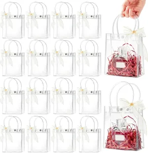 Ohuimrt 50 PCS Clear Plastic Gift Bags with Handles, Reusable Party Favor Bags with Ribbon Transparent Gift Wrap Bags Bulk for Weddings Birthdays, 5.9 x 4.92 x 2.75 Inches