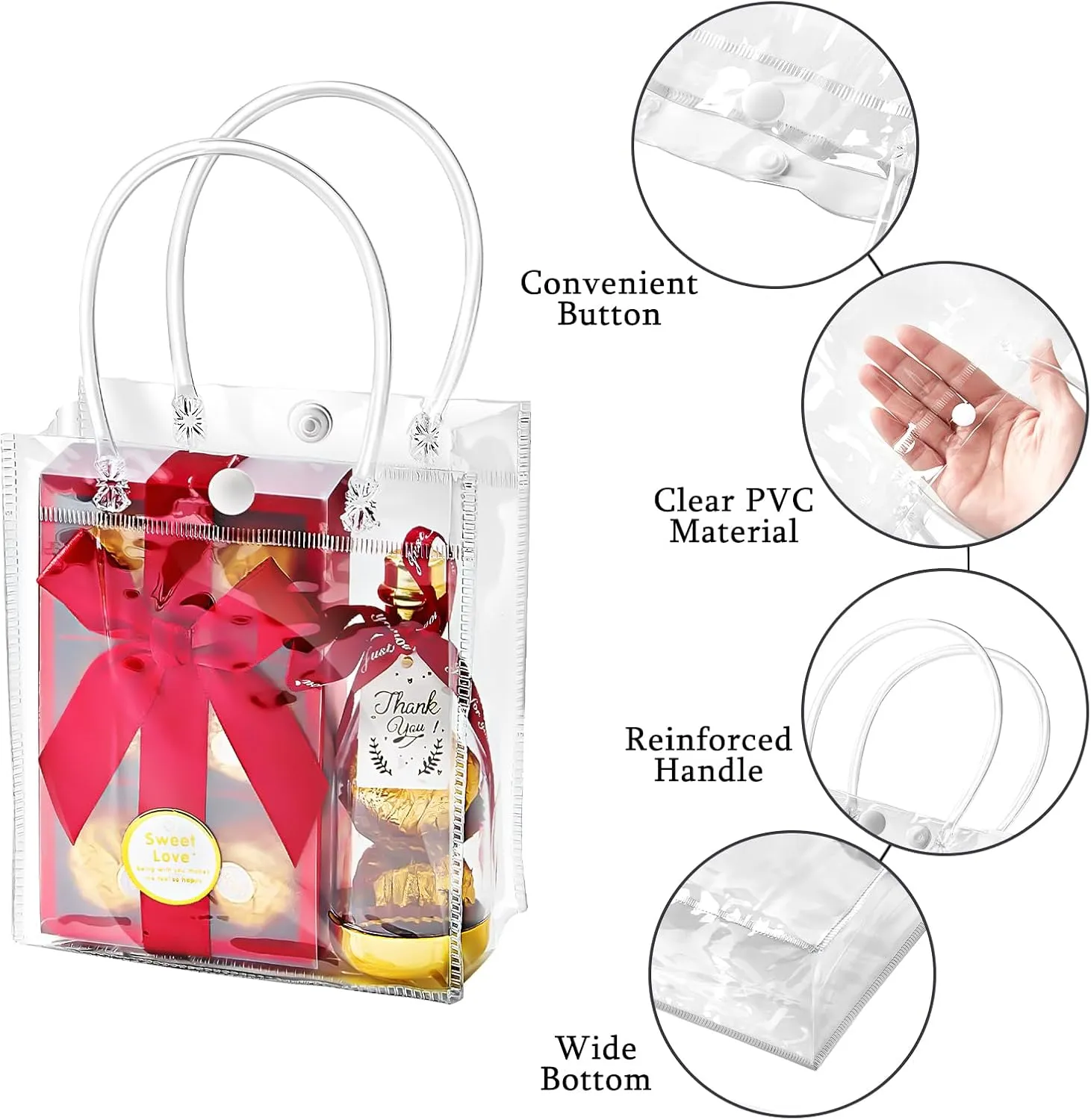 Ohuimrt 50 PCS Clear Plastic Gift Bags with Handles, Reusable Party Favor Bags with Ribbon Transparent Gift Wrap Bags Bulk for Weddings Birthdays, 5.9 x 4.92 x 2.75 Inches