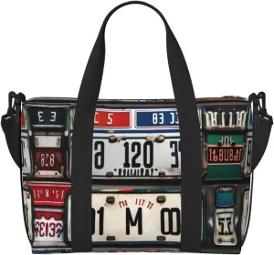Old License Plate print Travel Duffel Bag,workout duffel bag, overnight shoulder Bag,Weekender Bag for Women Men