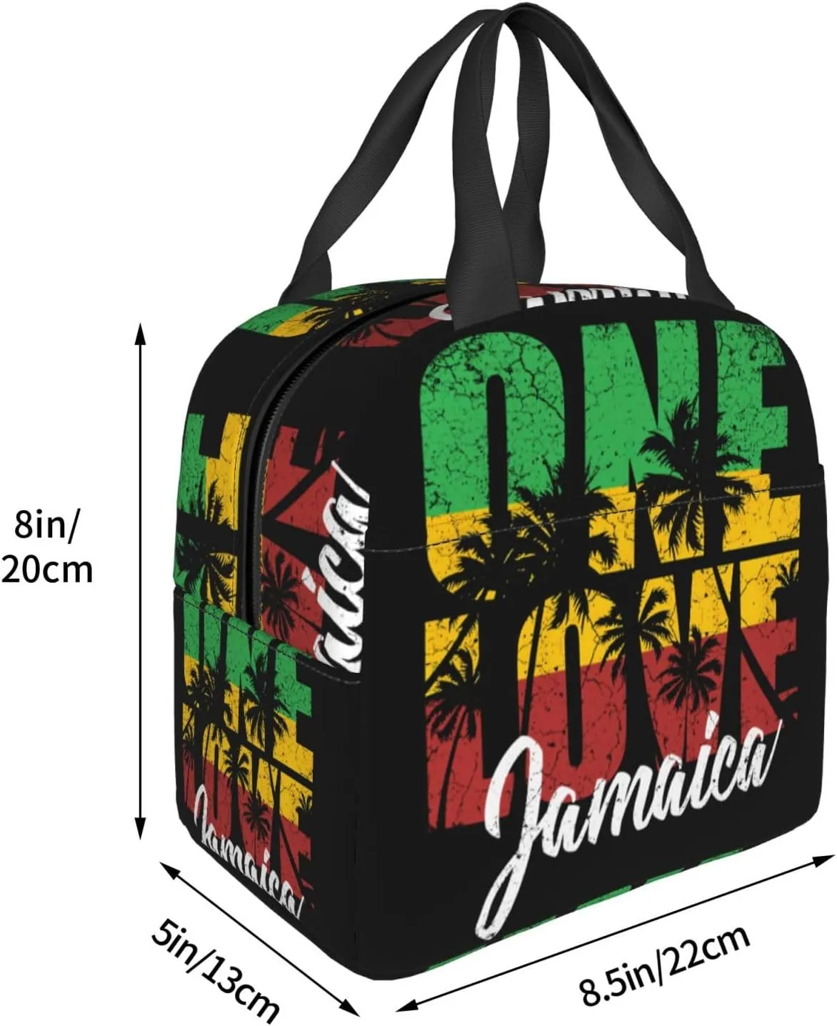 One Loves Jamaican Rasta Reggae Palm Trees Insulated Lunch Bag Cooler Lunch Box Portable Picnic Bags Reusable Meal Handbag Bento Organizer with Front Pocket for Office Travel