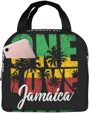One Loves Jamaican Rasta Reggae Palm Trees Insulated Lunch Bag Cooler Lunch Box Portable Picnic Bags Reusable Meal Handbag Bento Organizer with Front Pocket for Office Travel
