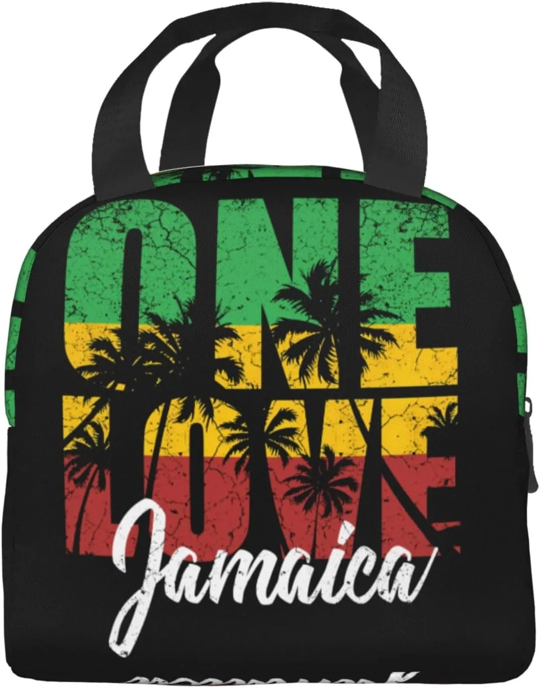 One Loves Jamaican Rasta Reggae Palm Trees Insulated Lunch Bag Cooler Lunch Box Portable Picnic Bags Reusable Meal Handbag Bento Organizer with Front Pocket for Office Travel